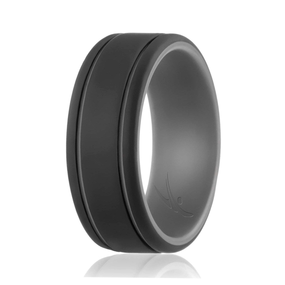 Silicone Wedding Ring - Duo Collection 2 Thin Lines - Grey-Black by ROQ - Picture 1 of 2